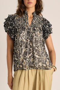 Fate + Becker LARA Frill Top in Black Floral Animal