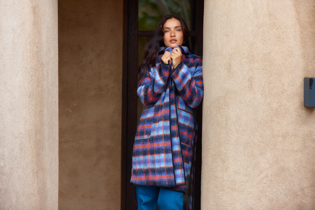 Betty Basics Oslo Coat in Purple Orange Check