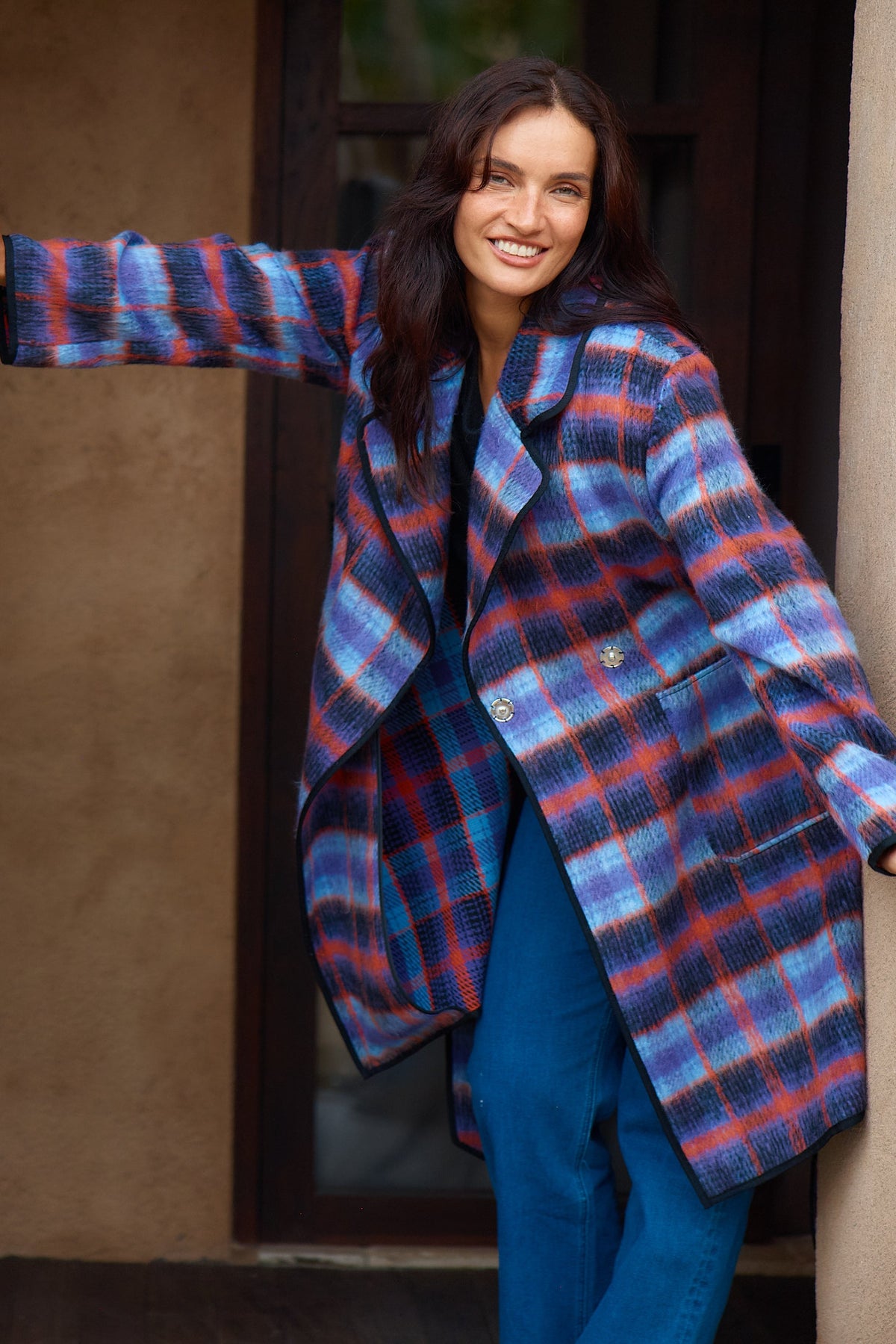 Betty Basics Oslo Coat in Purple Orange Check