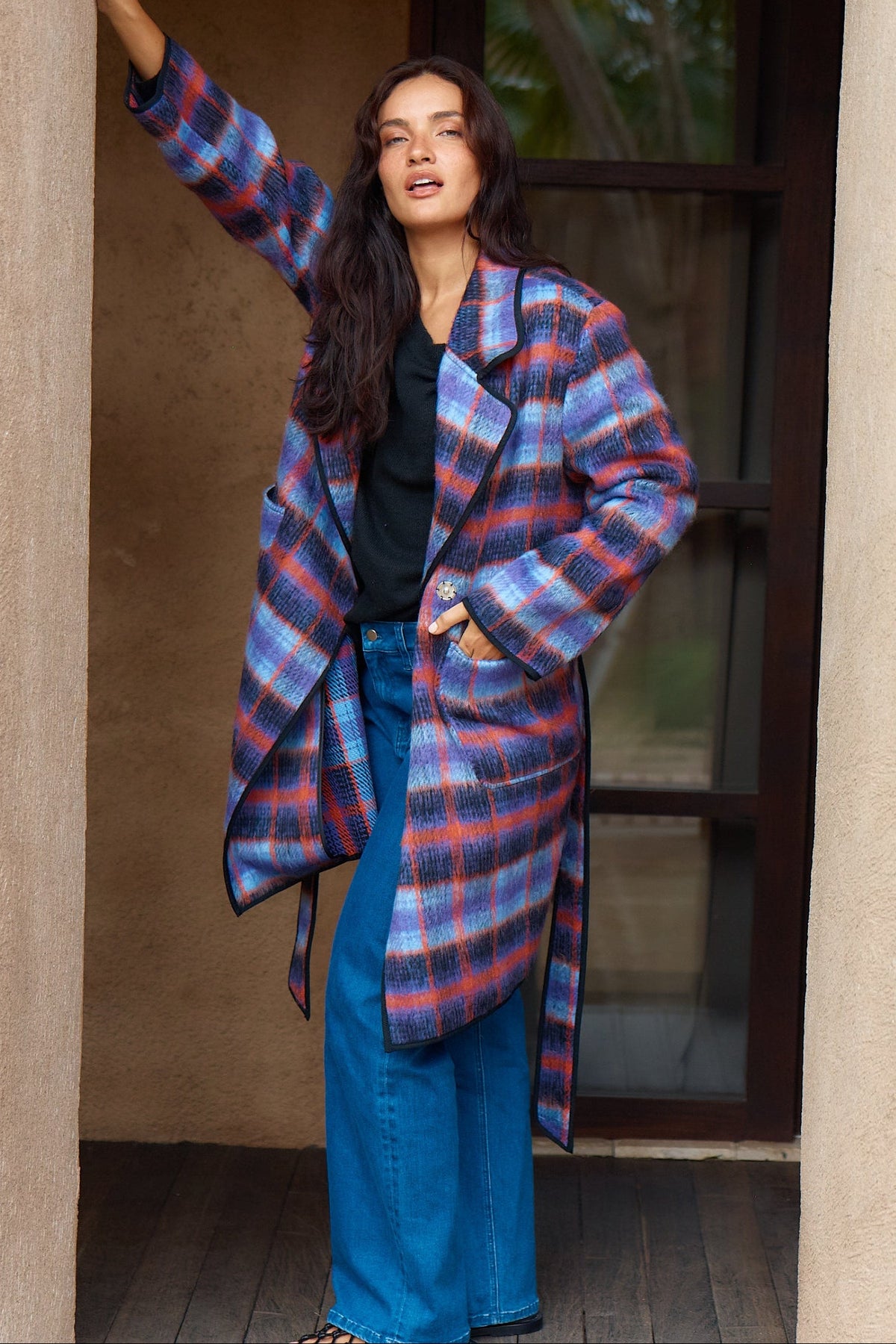 Betty Basics Oslo Coat in Purple Orange Check