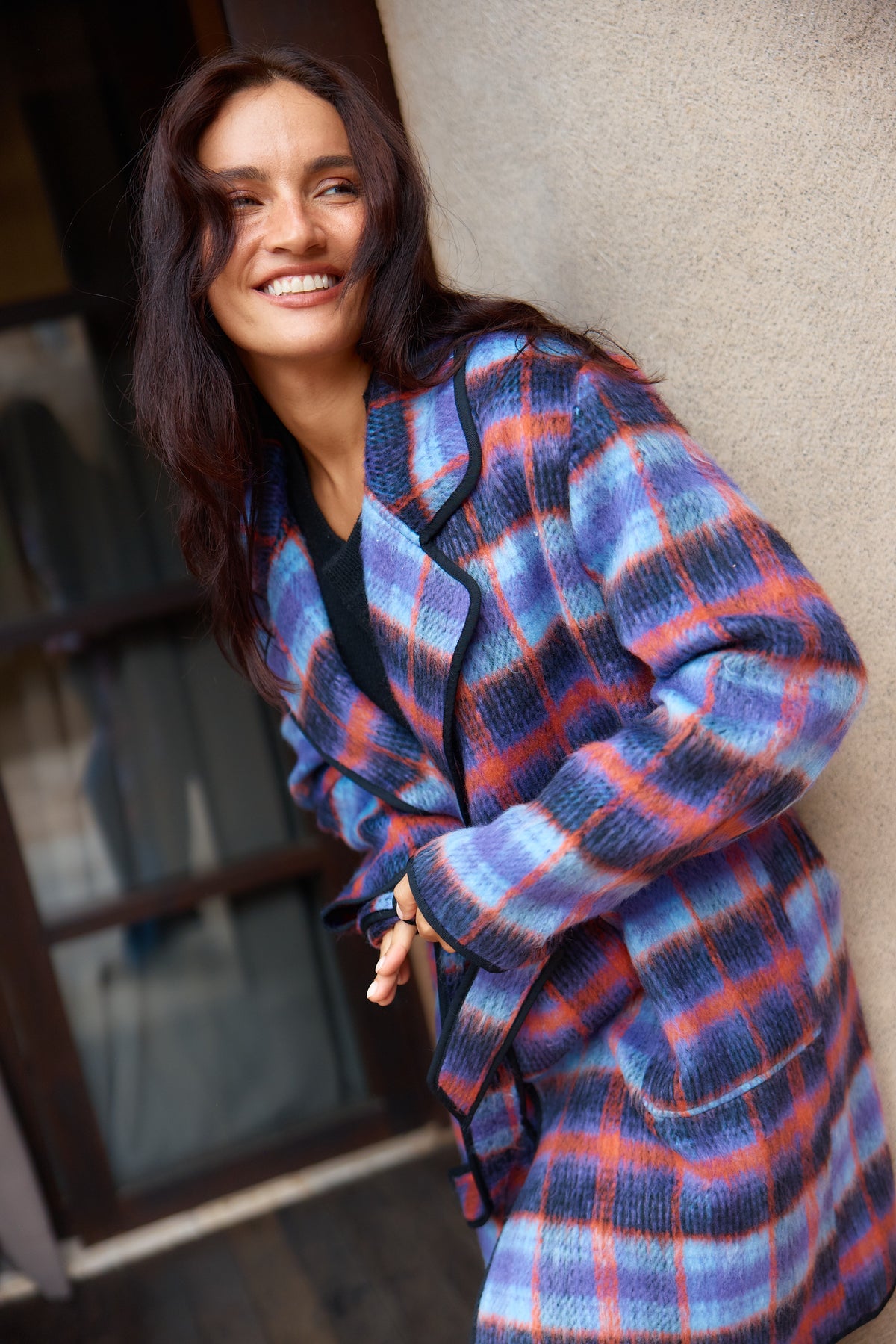 Betty Basics Oslo Coat in Purple Orange Check