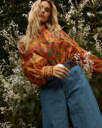 Fate + Becker Panama Top in Orange Floral
