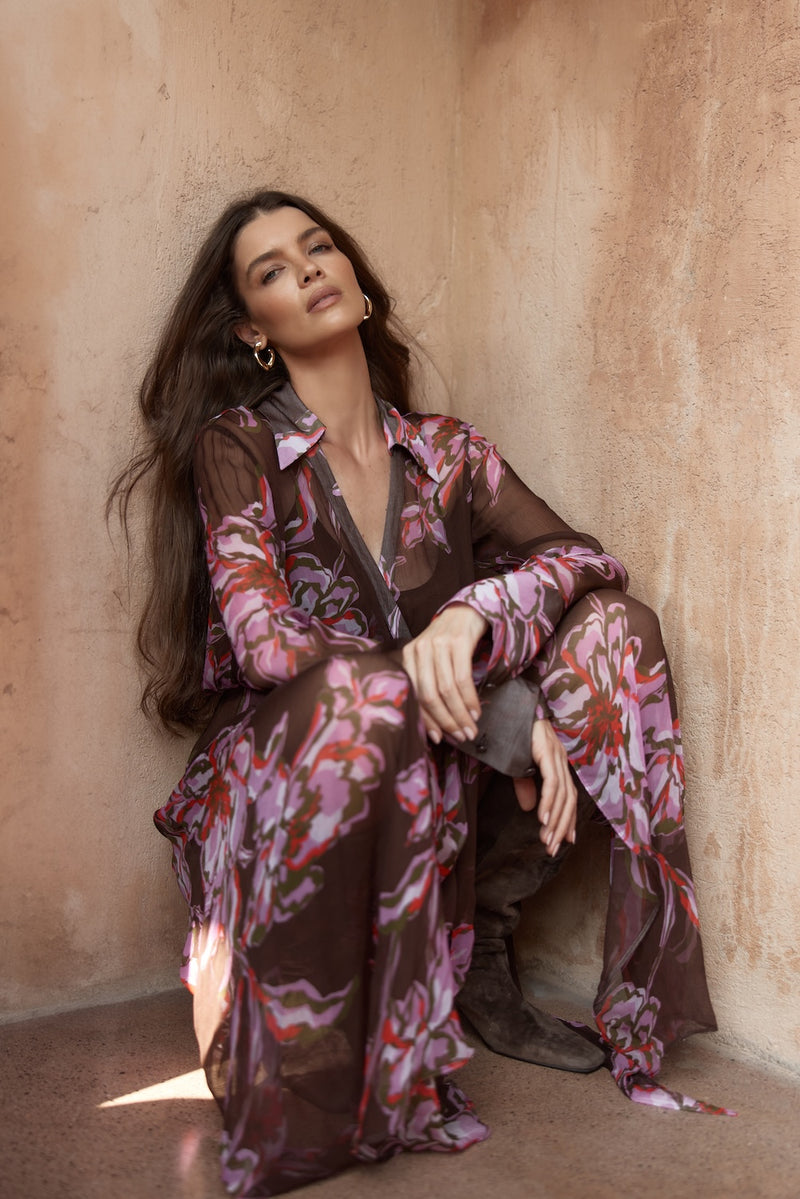 Fate + Becker Isla Wrap Dress in Dark Flower Print