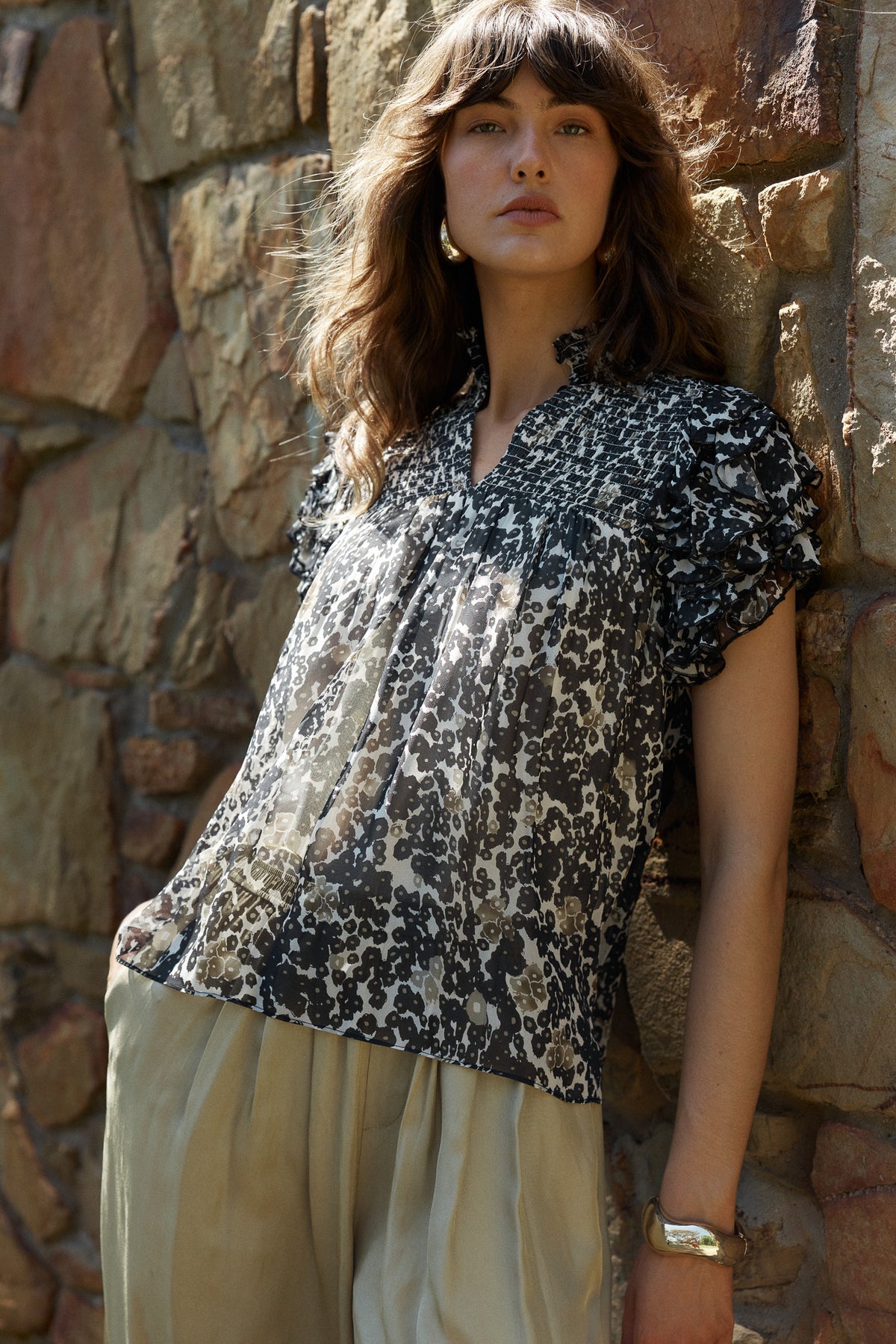 Fate + Becker LARA Frill Top in Black Floral Animal