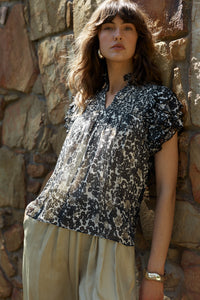 Fate + Becker LARA Frill Top in Black Floral Animal