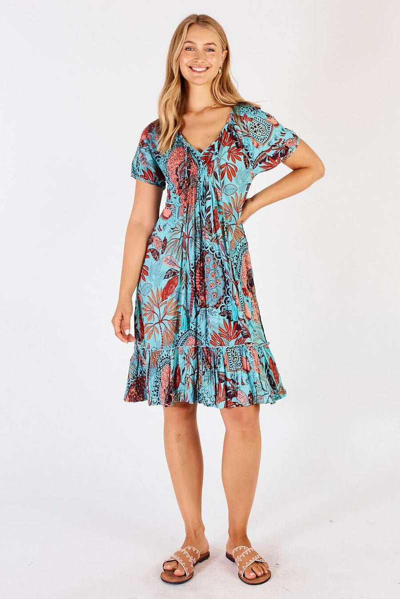 Lula Life GINA Shirred Dress in Lagoon