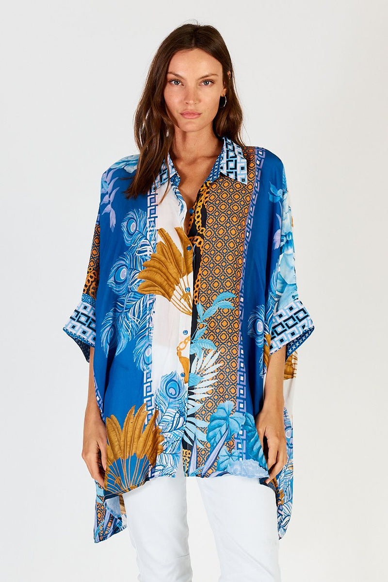 Lula Soul RAVELLO Kaftan Shirt in Azure