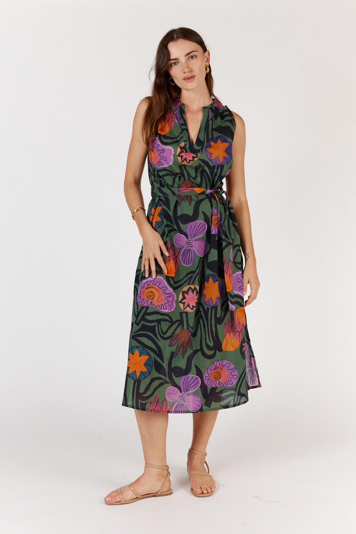 Itami Machala S/Less Dress in Moss Flora