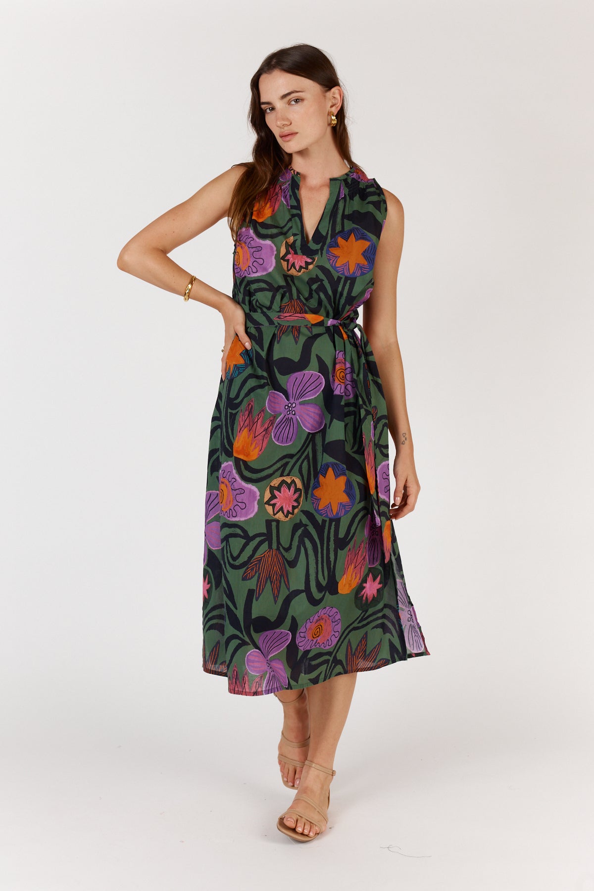 Itami Machala S/Less Dress in Moss Flora