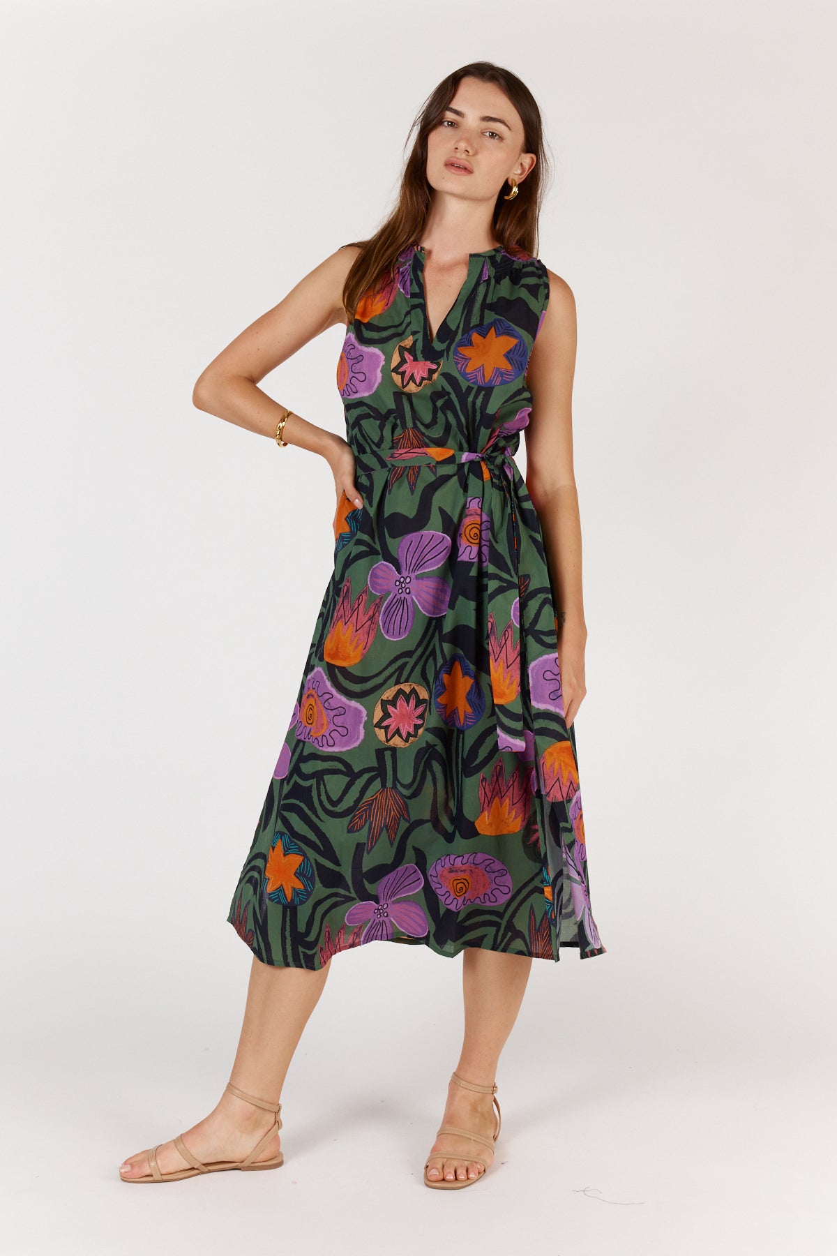 Itami Machala S/Less Dress in Moss Flora