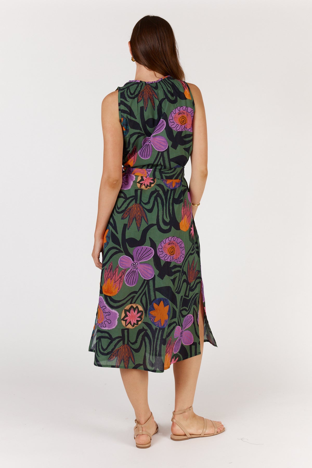 Itami Machala S/Less Dress in Moss Flora