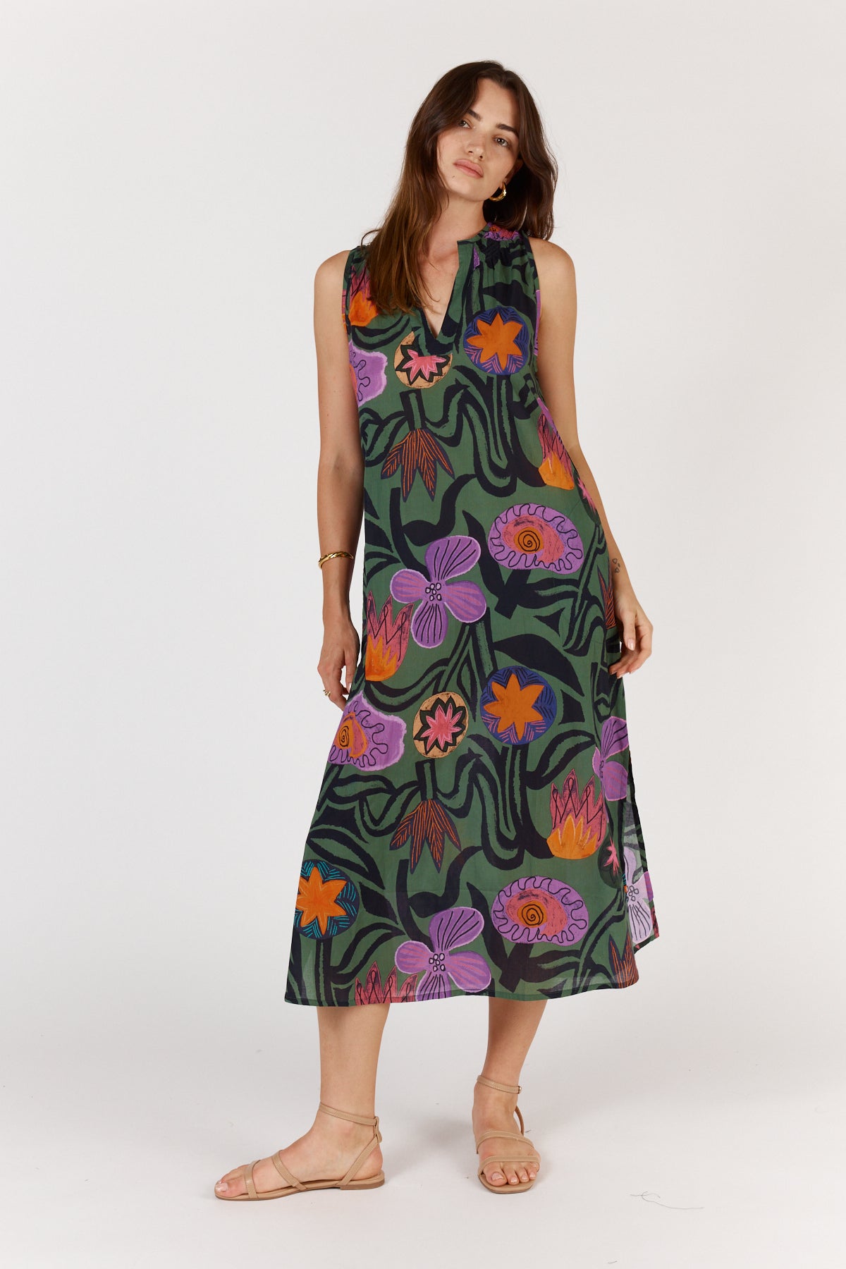 Itami Machala S/Less Dress in Moss Flora