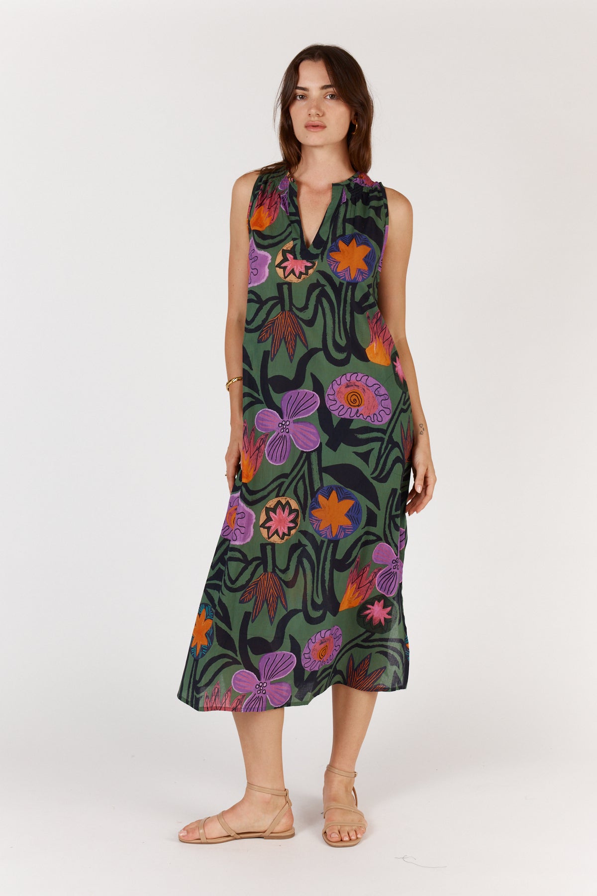 Itami Machala S/Less Dress in Moss Flora