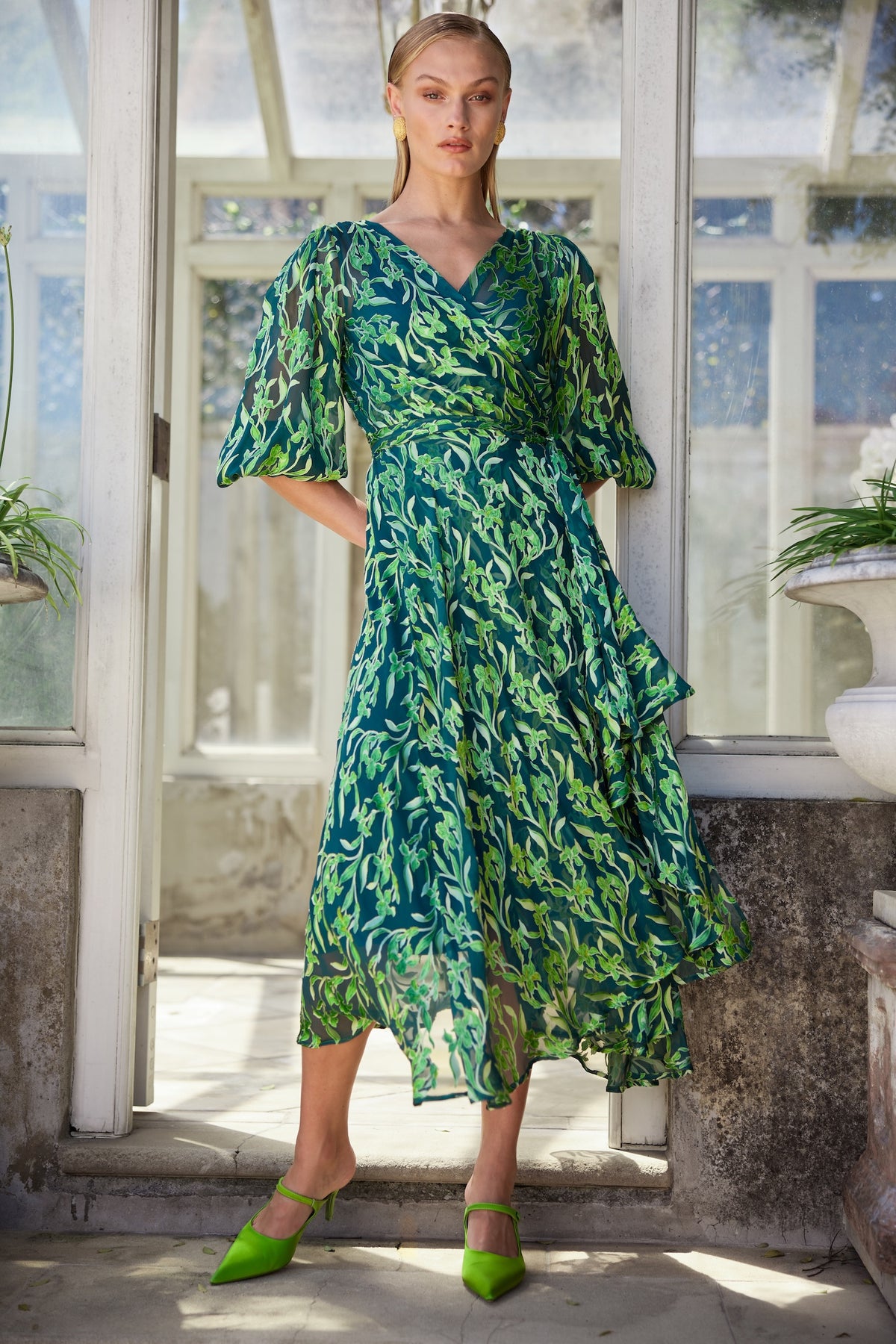 Sacha Drake ORCHID Wrap Dress in Emerald Botanical