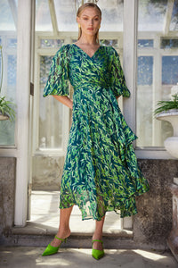 Sacha Drake ORCHID Wrap Dress in Emerald Botanical