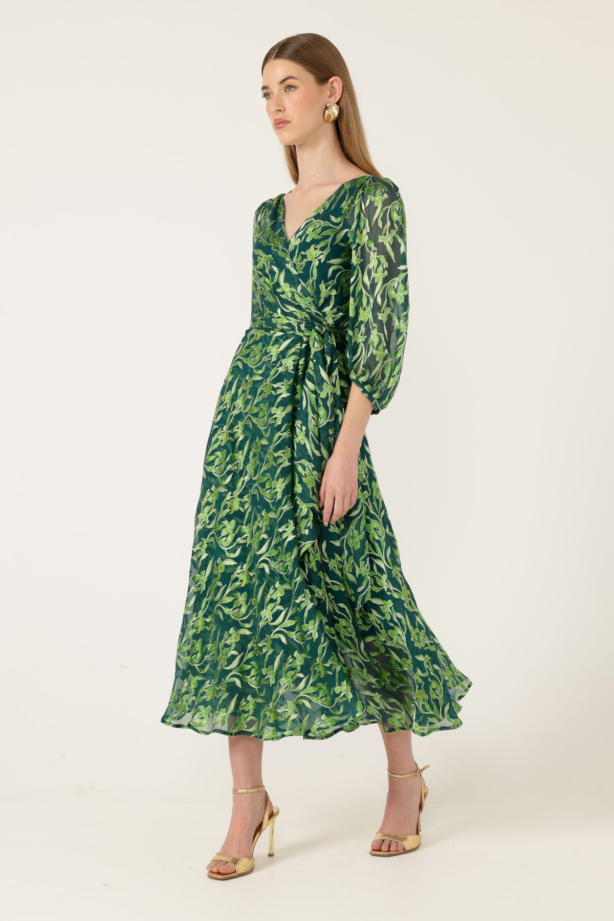 Sacha Drake ORCHID Wrap Dress in Emerald Botanical