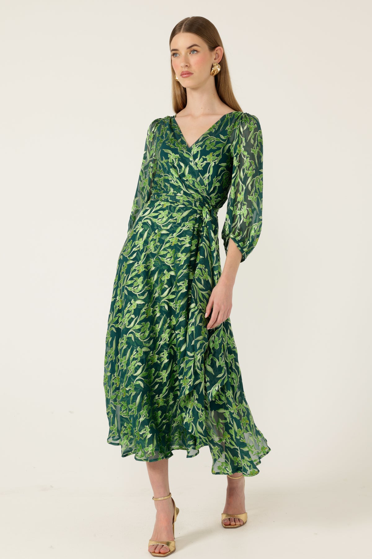 Sacha Drake ORCHID Wrap Dress in Emerald Botanical