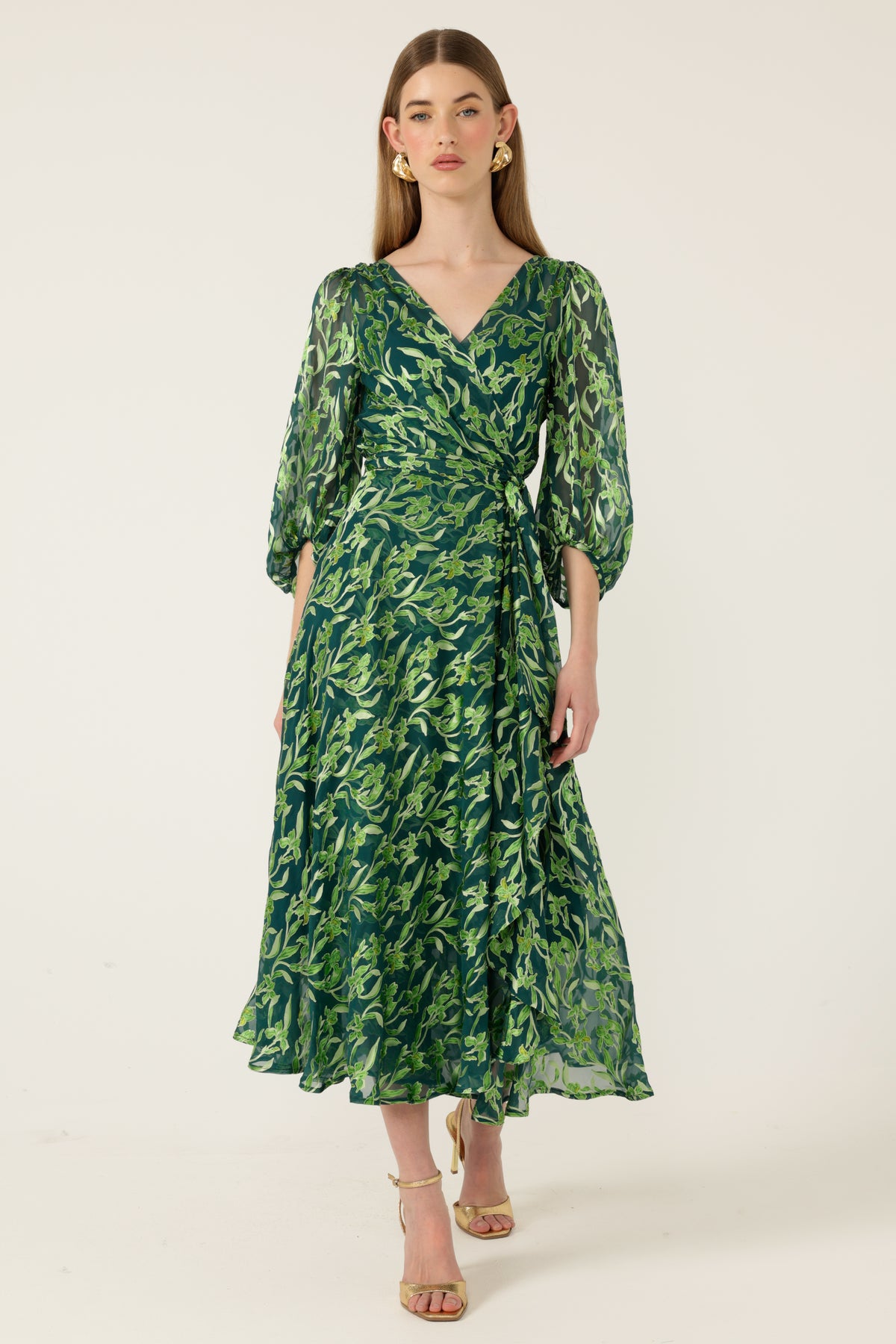 Sacha Drake ORCHID Wrap Dress in Emerald Botanical