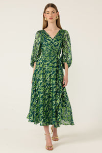Sacha Drake ORCHID Wrap Dress in Emerald Botanical