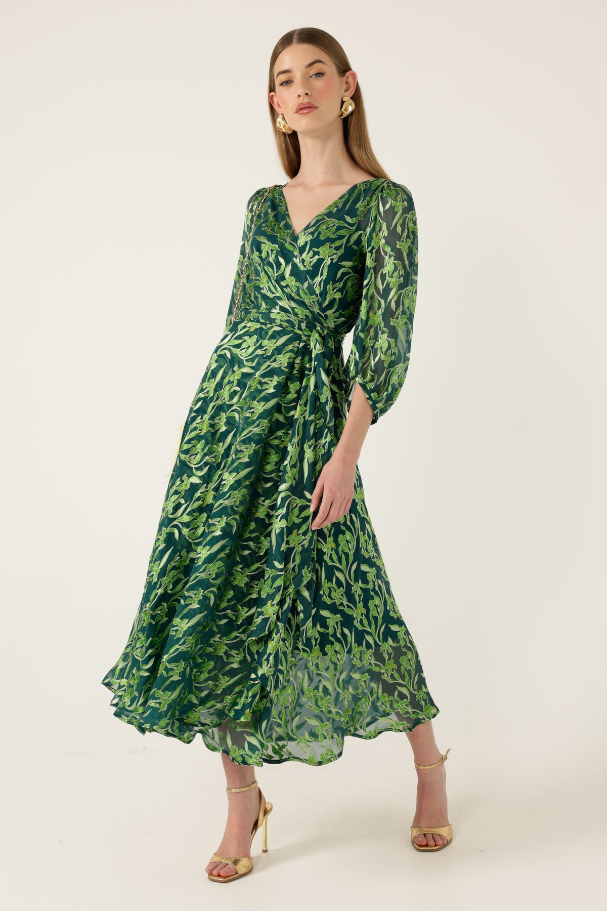 Sacha Drake ORCHID Wrap Dress in Emerald Botanical