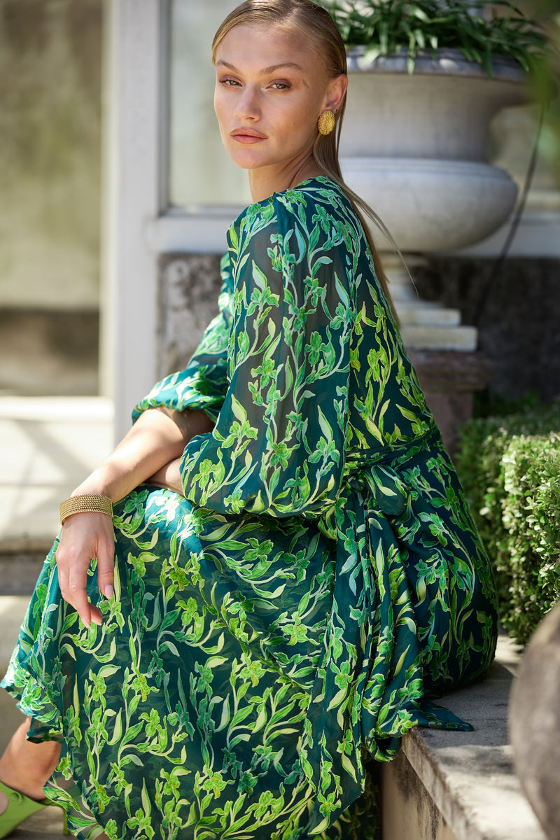 Sacha Drake ORCHID Wrap Dress in Emerald Botanical Sacha Drake ORCHID Wrap Dress in Emerald Botanical