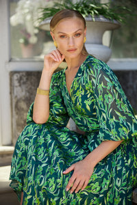 Sacha Drake ORCHID Wrap Dress in Emerald Botanical