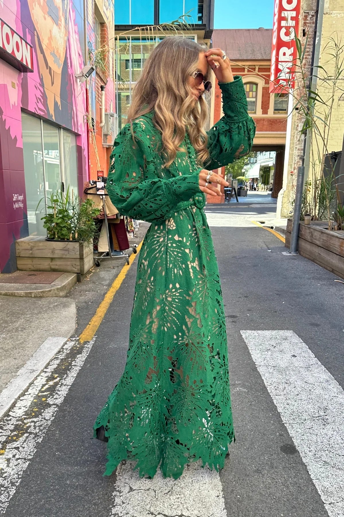 Derma Department OPHELIA Lace Maxi in Forest Green