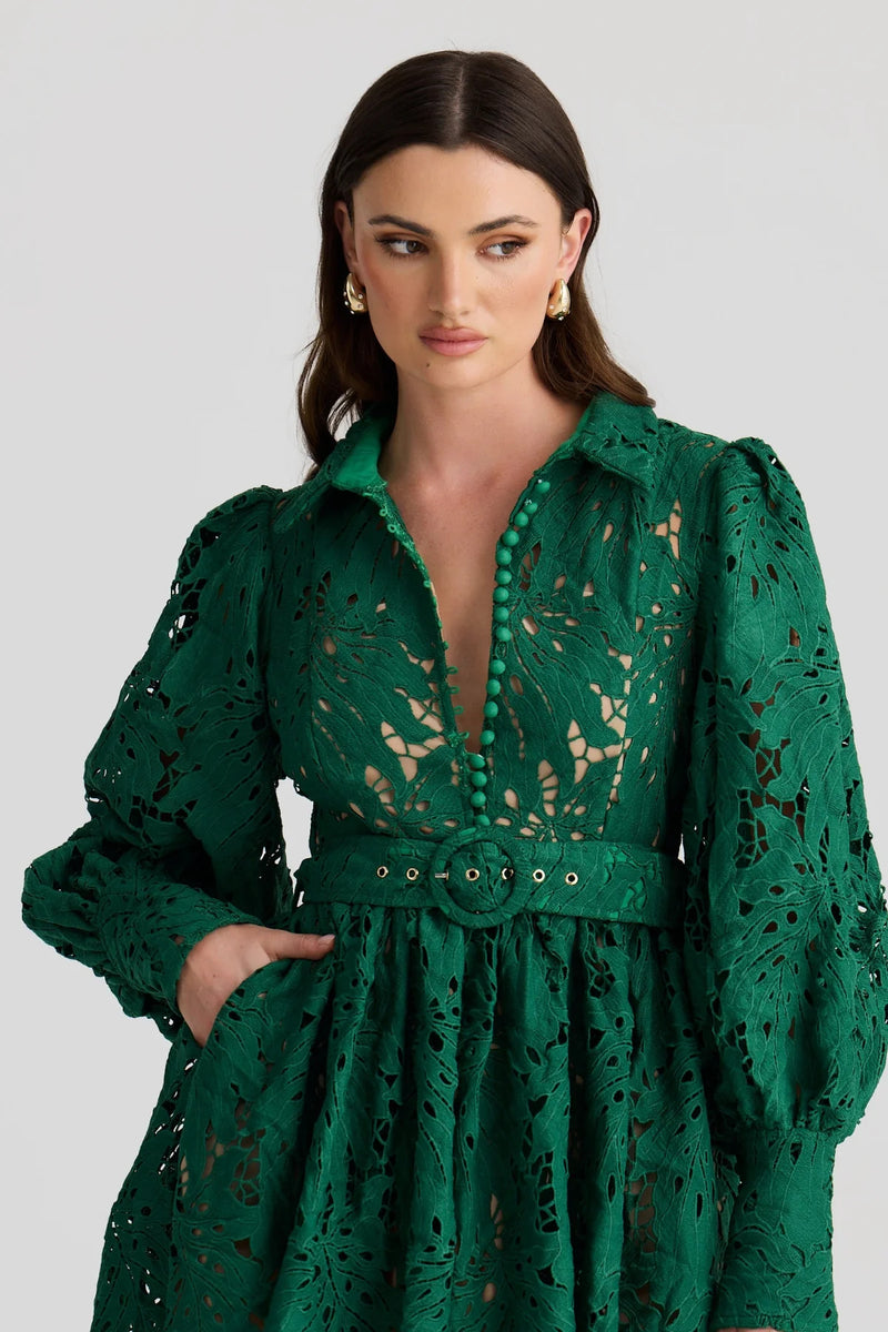 Derma Department OPHELIA Lace Maxi in Forest Green