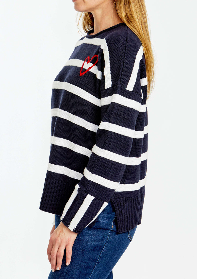 Ping Pong Heart Pullover in Navy Ivory