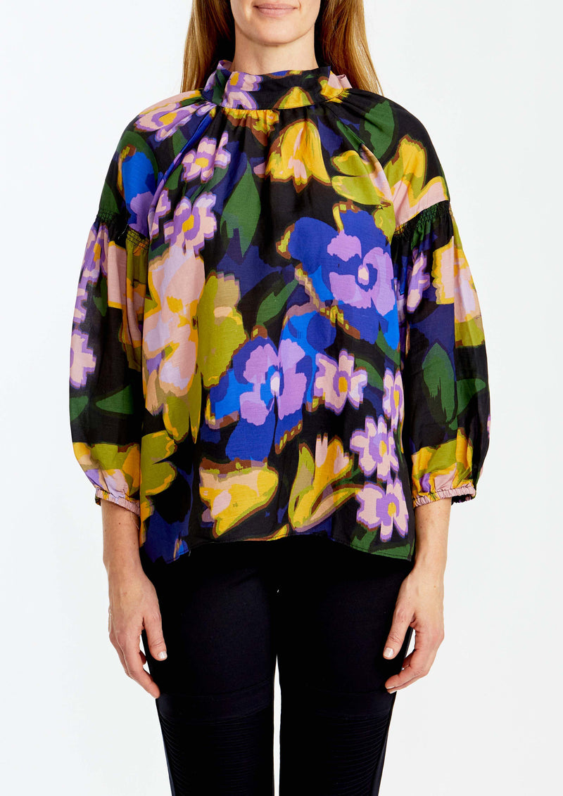 Ping Pong Pussy Bow Blouse in Black Floral