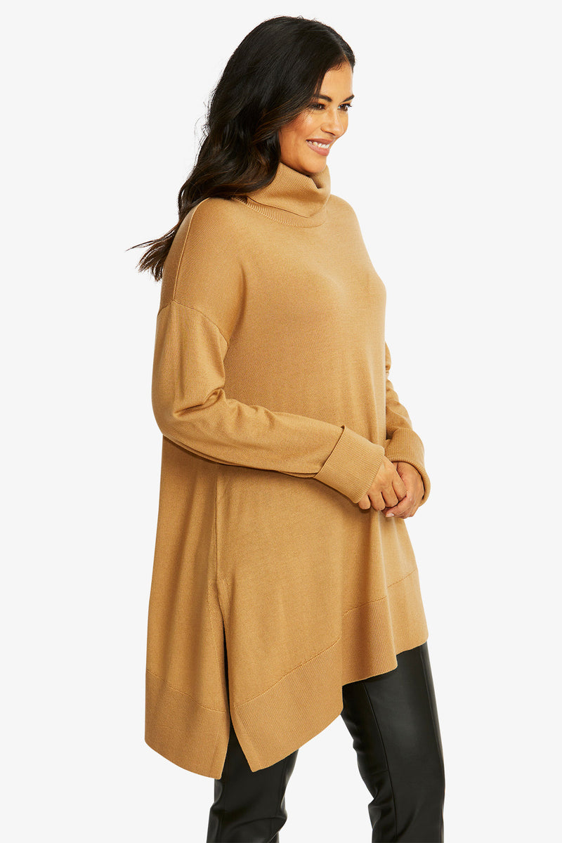 Ping Pong Merino Asymmetric Pullover in Butterscotch