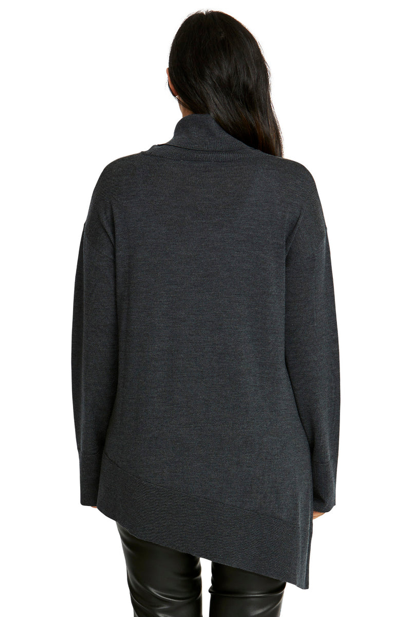 Ping Pong Merino Asymmetrical Pullover in Charcoal