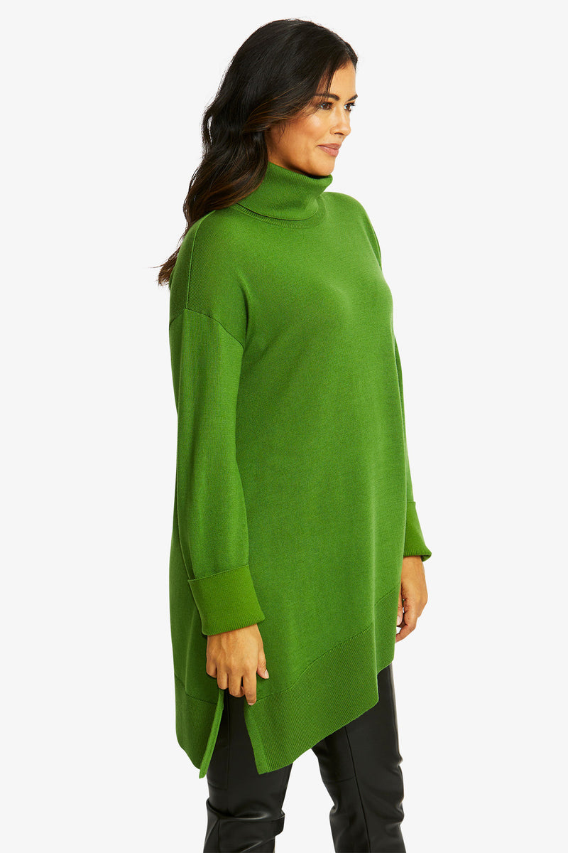 Ping Pong Merino Asymmetric Pullover in Fern