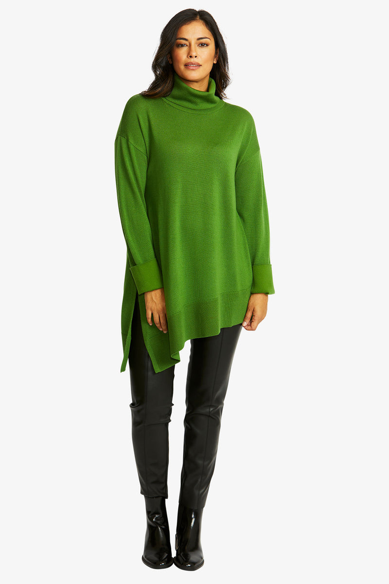 Ping Pong Merino Asymmetric Pullover in Fern