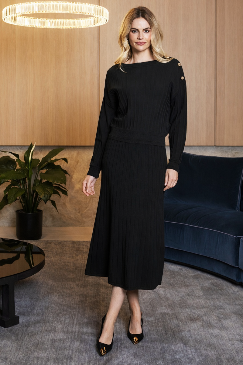 Ping Pong Milano Rib A-Line Skirt in Black