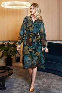 Ping Pong Katie Button Midi Dress in Midnight Botanica