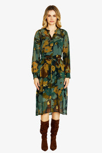 Ping Pong Katie Button Midi Dress in Midnight Botanica