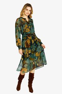 Ping Pong Katie Button Midi Dress in Midnight Botanica