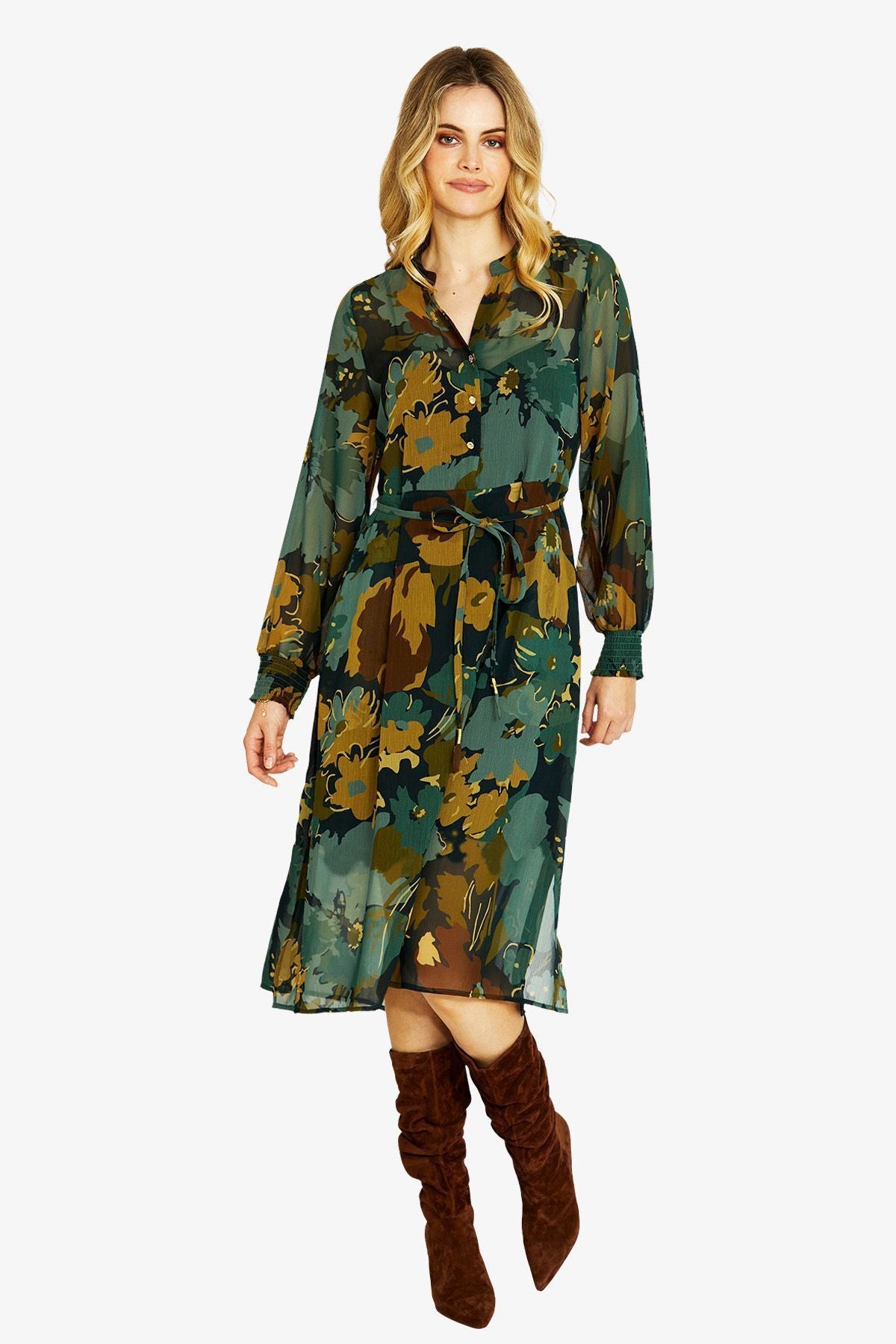 Ping Pong Katie Button Midi Dress in Midnight Botanica