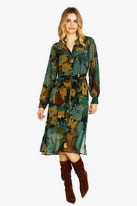 Ping Pong Katie Button Midi Dress in Midnight Botanica