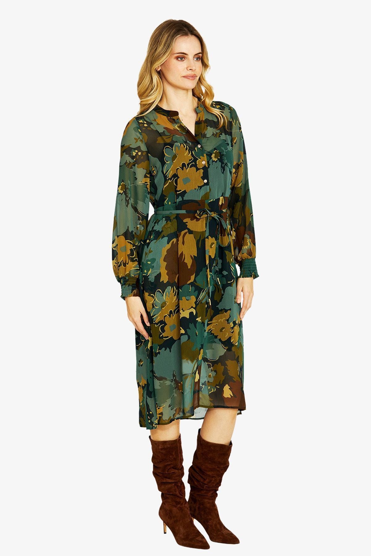 Ping Pong Katie Button Midi Dress in Midnight Botanica