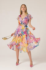 Sacha Drake Pajaritos Wrap Dress in Bright Abstract Floral