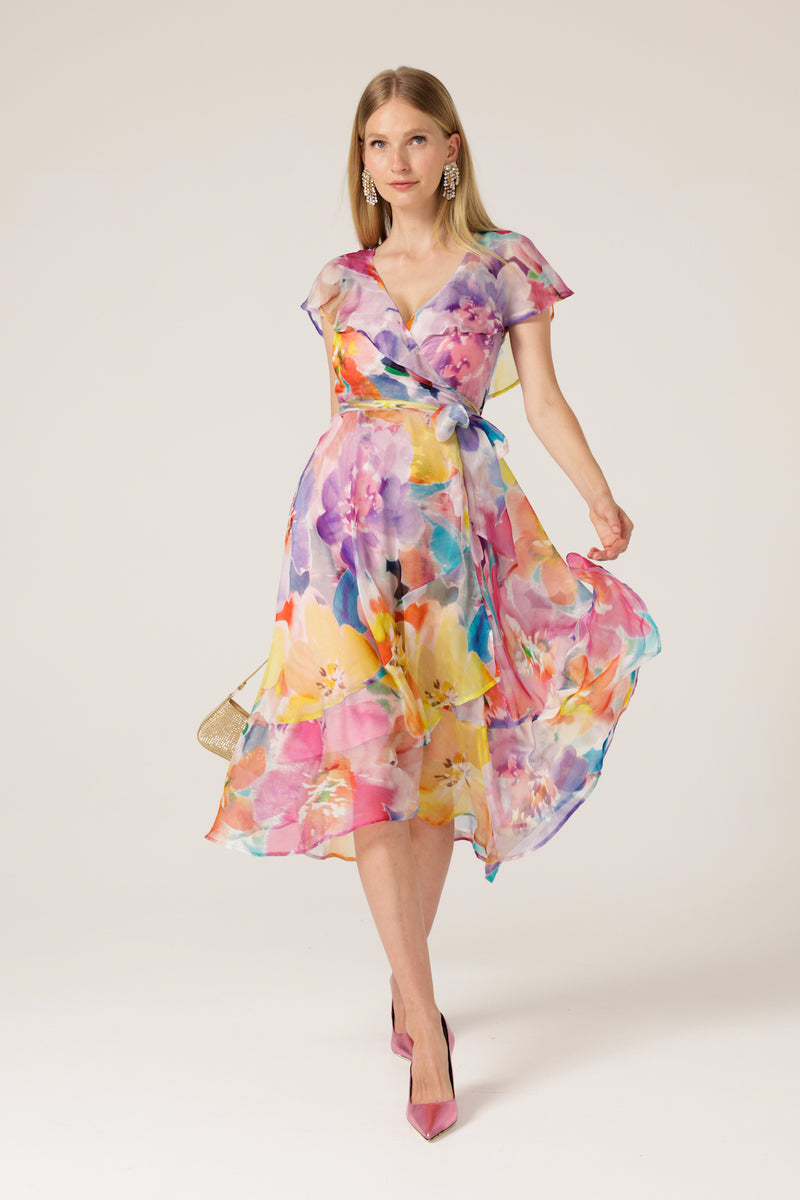 Sacha Drake Pajaritos Wrap Dress in Bright Abstract Floral