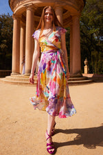 Sacha Drake Pajaritos Wrap Dress in Bright Abstract Floral