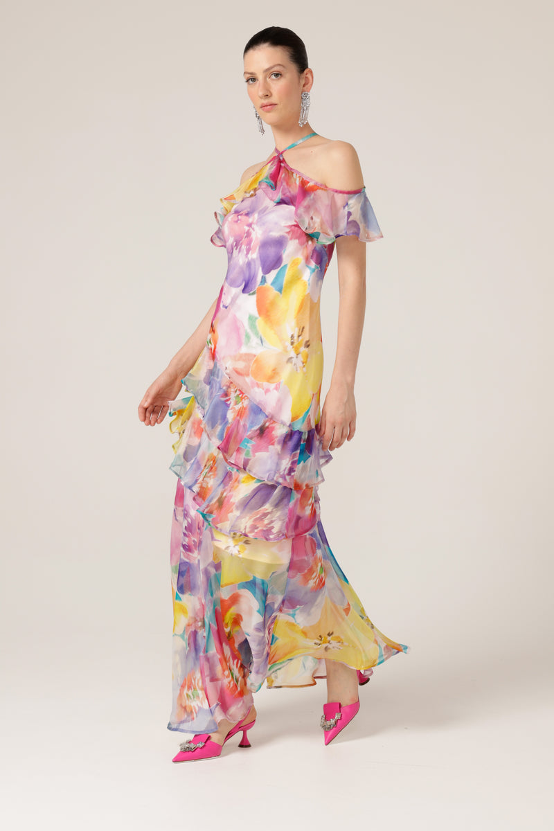 Sacha Drake Paradise Tanager Dress in Bright Abstract Floral