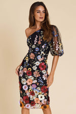 Romance Blake One Sleeve Dress in Black Wild Flower