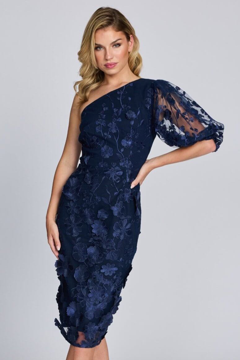 Romance Blake One Sleeve Dress in Navy Wild Flower