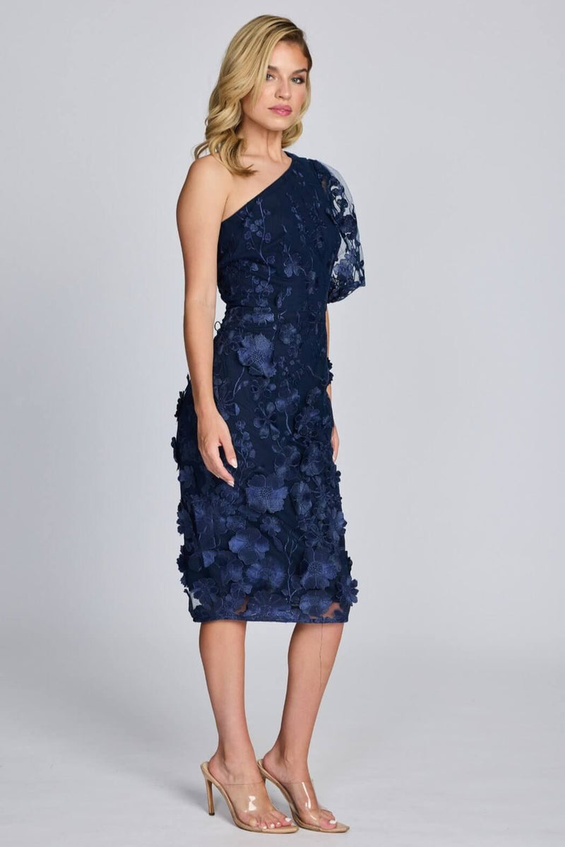 Romance Blake One Sleeve Dress in Navy Wild Flower