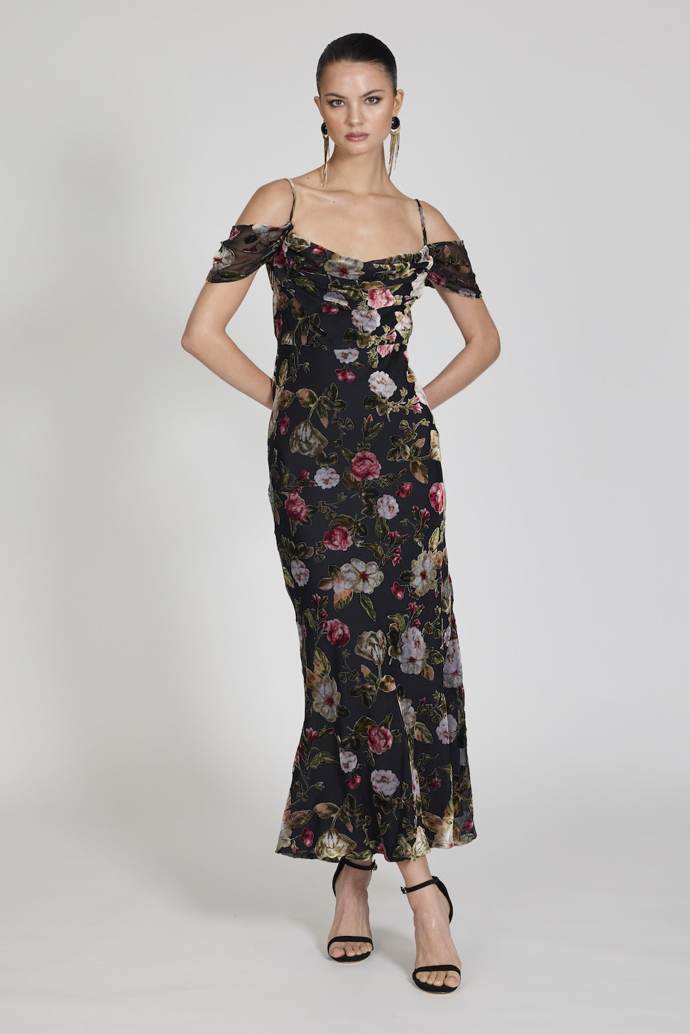 Romance Machessa Draped Sleeve Dress in Black Rose