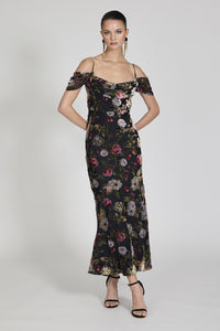 Romance Machessa Draped Sleeve Dress in Black Rose